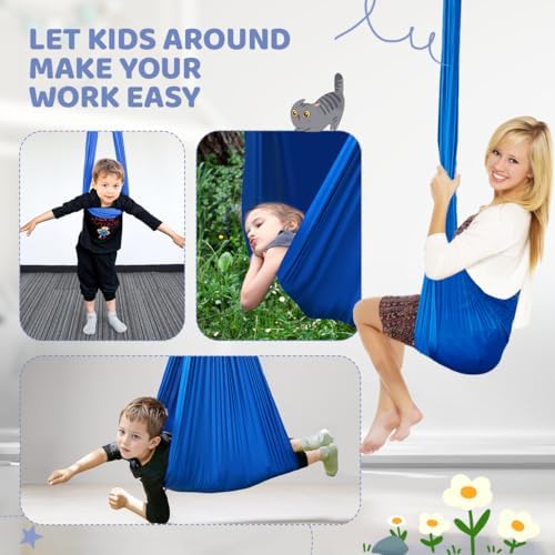 Aokitec Therapy Swing for Kids with Special Needs (Hardware Included) Snuggle Swing Cuddle Hammock Indoor Adjustable Aerial Yoga for Children with Autism, ADHD, Asperger, Sensory Integration(Blue)