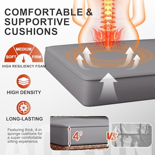 Aoxun Outdoor Replacement Cushions for Patio Furniture, Deep Seat Outdoor Cushions for 6-Seat Wicker Sectional, 14-Piece Water-Repellent Cushion for L-Shape Couch