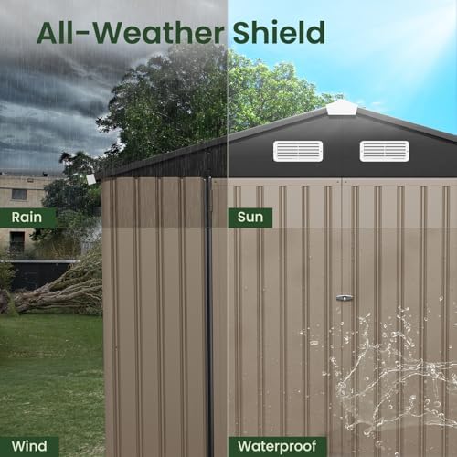 GVDV 8x6 FT Outdoor Metal Storage Shed, Durable Garden Shed with Updated Frame Structure for Backyard, Patio, Tool Storage, All-Weather Shelter for Bike, Gardening Tools(7.33'x5.28' Base, No Floor)