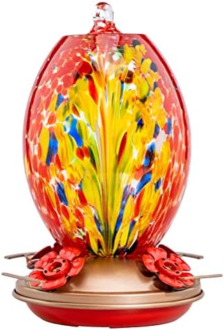 Muse Garden Glass Humming Bird Feeders for Outdoors - 27OZ Blown Glass Hummingbird Feeder - Unique Gift for Mom Bird Lovers Women, Outdoors Hanging Garden Decor, Includes Ant Moat & Brush, Red Phoenix