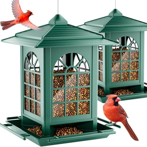 Birdream 2 Pack Bird Feeders for Outdoors Hanging - 7LB Total Capacity Classic Courtyard Design Fun Assembly Large Bird Feeder, Attracting Wild Birds Cardinals Goldfinches Sparrows - Green