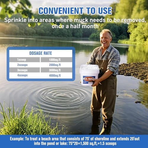 Muck Removal-4.1LB Natural Pond Clear Water Treatment, Muck and Sludge Remover for Ponds & Lakes, Oxygenates, Eliminates Odors, Safe for Fish, Pets, Plants, Treats Up to 20,000 Sq Ft