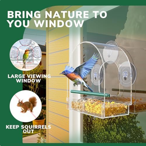 Window Bird Feeder for Outdoors, Clear Feeders Window Mounted with Strong Suction Cups, Fummingbird Feeder for Viewing Inside, Oriole, Finch Bird Watching for Cats, Elderly, Kids