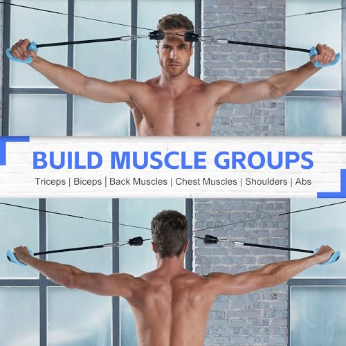 HXD-ERGO Single Tricep Rope Set of 2, Tricep Pull down Rope with Ergonomic Grip for Cable Machine - Single Arm Tricep Pull Down Cable attachment for Rope Cable Curl, Overhead Triceps Extension (Blue)