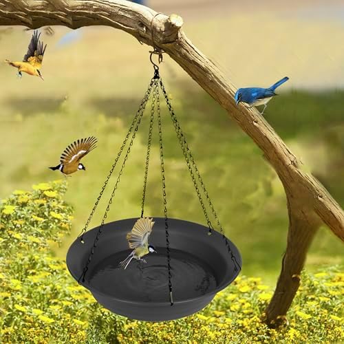 Hanging Bird Bath, Hanging Bird Water Feeder for Outdoors, Feeder Bowl, 1 Pack Birdbath Tray Accessories for Outside, Plastic Birdbaths Tray for Garden Patio Decoration (20", Dark Black)