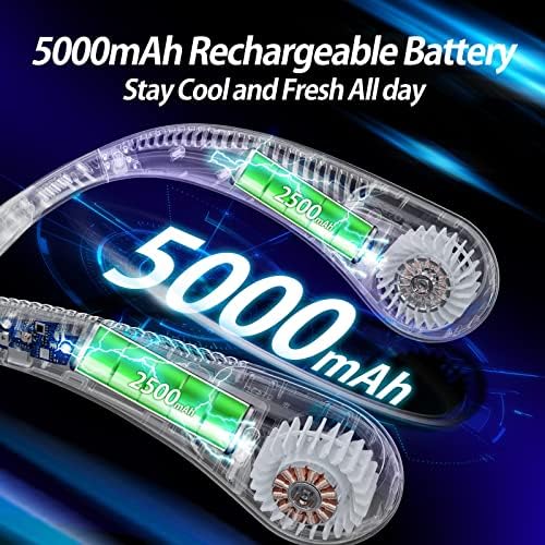 AMACOOL Bladeless Neck Fan Portable Personal Fan 5000mAh Rechargeable Battery Operated Wearable Fan for Women Men Outdoor Sport Travel Patio Garden Work Home Kitchen(Black)