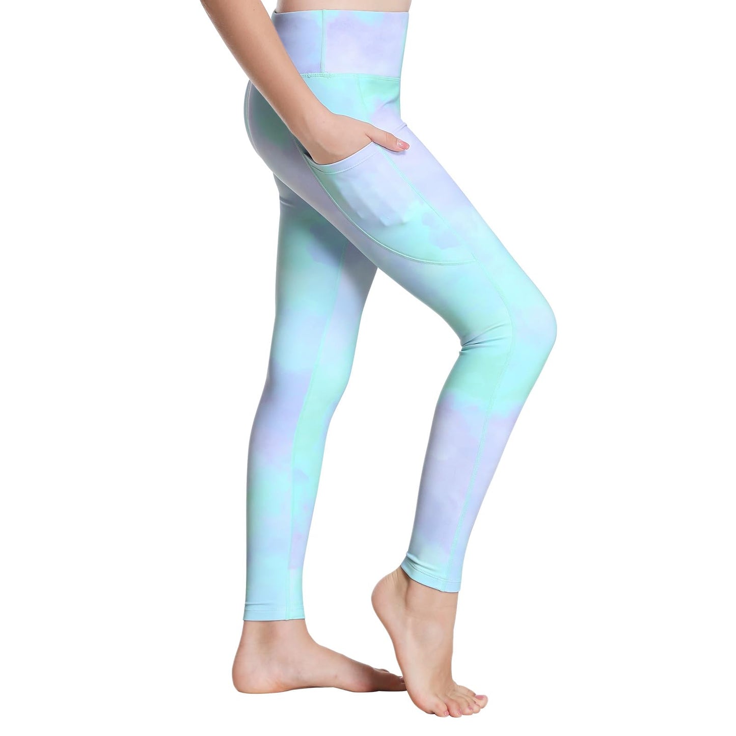 ANIVIVO Girls' Fleece Lined Leggings - Kids Winter Warm Yoga Pants Youth High Waisted Athletic Legging with Pockets(LightGreen 8-9)