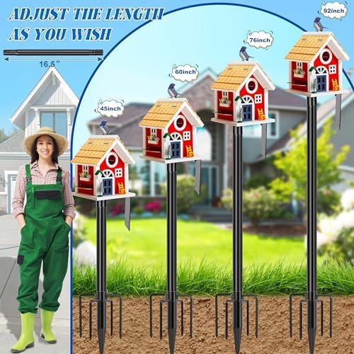 Ottsuls Bird Feeder Pole, 92 Inch Heavy Duty Bird House Pole Kit for Outdoors, with Wooden Board, 5-Prong Base Feeding Station for Wild Birds Watching, Adjustable Feeder Stand (House Not Included)