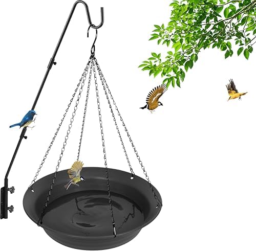 Hanging Bird Bath, Hanging Bird Water Feeder for Outdoors, Feeder Bowl, 1 Pack Birdbath Tray Accessories for Outside, Plastic Birdbaths Tray for Garden Patio Decoration (20", Dark Black)