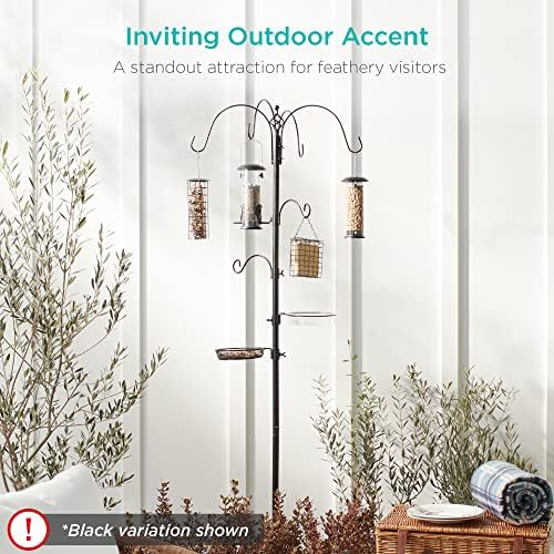 Best Choice Products 6-Hook Bird Feeding Station, Steel Multi-Feeder Kit Stand for Attracting Wild Birds w/ 4 Bird Feeders, Mesh Tray, Bird Bath, 5-Prong Base - Bronze