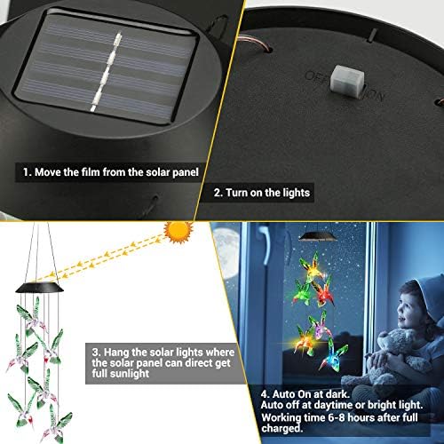 Toodour Solar Wind Chime, Color Changing Wind Chimes Hummingbird, LED Decorative Mobile, Gifts for Mom Grandma, Waterproof Outdoor Decorative Lights for Garden, Patio, Yard, Window Outdoor Decor