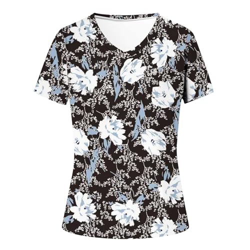 Ladies Tops and Blouses Clearance Under 10 Dollars Summer Tops for Women 2024 Short Sleeve V Neck T Shirts Trendy Vintage Printed Basic Tees Loose Comfy Blouses Casual Outfits