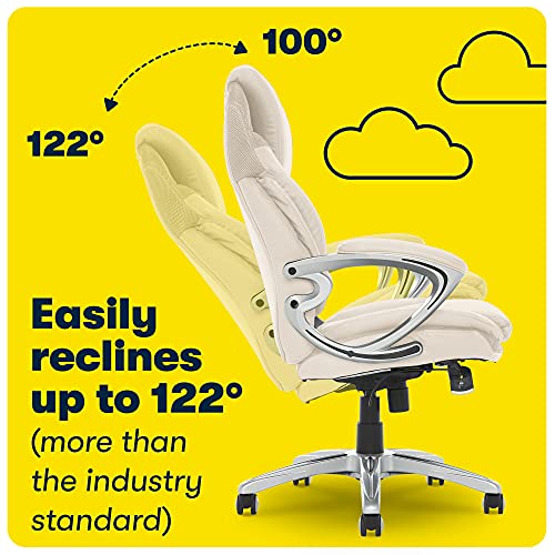 Serta Bryce Executive Office Chair, Ergonomic Computer DeskChairs with Patented AIR Lumbar Support, Comfy Body Pillows, Height Adjustable, Swivel Base with Wheels, Bonded Leather, Cream White