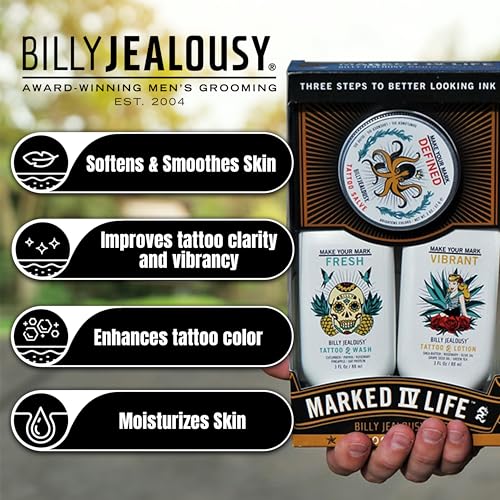 Billy Jealousy Marked IV Complete Tattoo Care Kit, Make Your Mark Defined, Fresh and Vibrant, Includes Aftercare Ink Salve, Brightening Soap and Moisturizing Tattoo Lotion