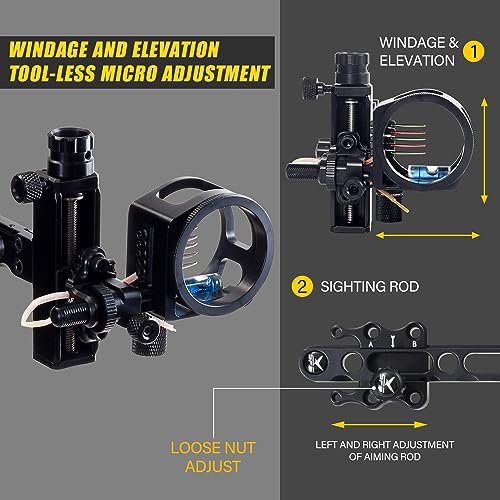 SPG Compound Bow Sights, Bow Sights for Compound Bows 1 Pin or 5 Pin, Quick Adjustment Archery Sights Single Pin Bow Sight and 5 Pin Bow Sight (5-Pins Sight)