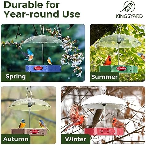 Kingsyard Platform Bird Feeder for Outdoor Hanging - Rugged Recycled Plastic Wild Bird Feeding Station with Adjustable Dome & Metal Mesh Tray, Green