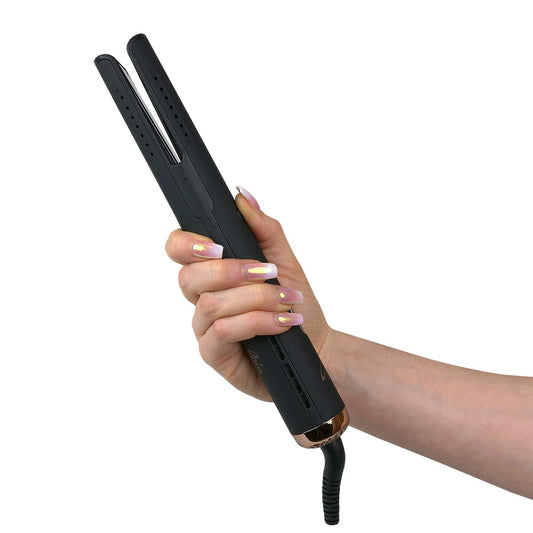 1" Insta Styler, Adjustable up to 430 Degrees, Dual Voltage Aria Beauty Curling Iron Straightener for Effortless Curls & Waves on All Hair Types.