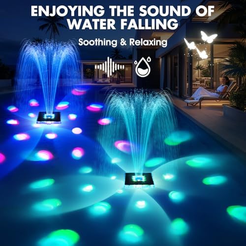 Solar Pool Fountain with Light Show, 2025 Upgraded Large Solar Pool Water Fountains, Floating Fountain for Above Ground Pool,Solar Floating Pool Fountains Pump for Pond-1PK(White)