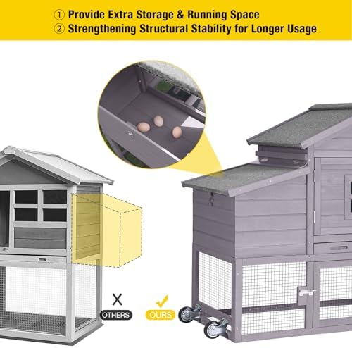 Aivituvin Chicken Coop Mobile Hen Coop, Large Poultry Cage with Wheels Outdoor Backyard Chicken House