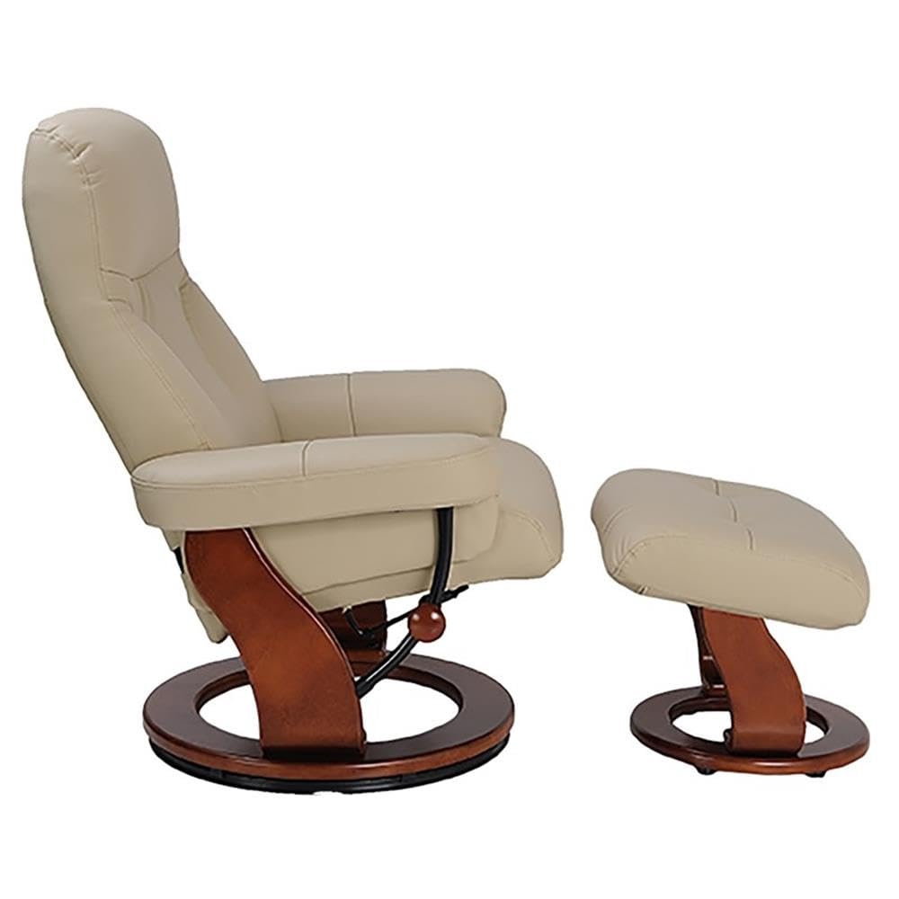 Pemberly Row Contemporary Taupe Leather Swivel Recliner with Matching Ottoman