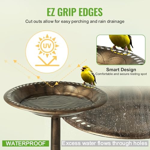 Backyard Expressions Outdoor Garden Bird Bath - Bronze - Weather Resistant Polyresin - 27 Inch