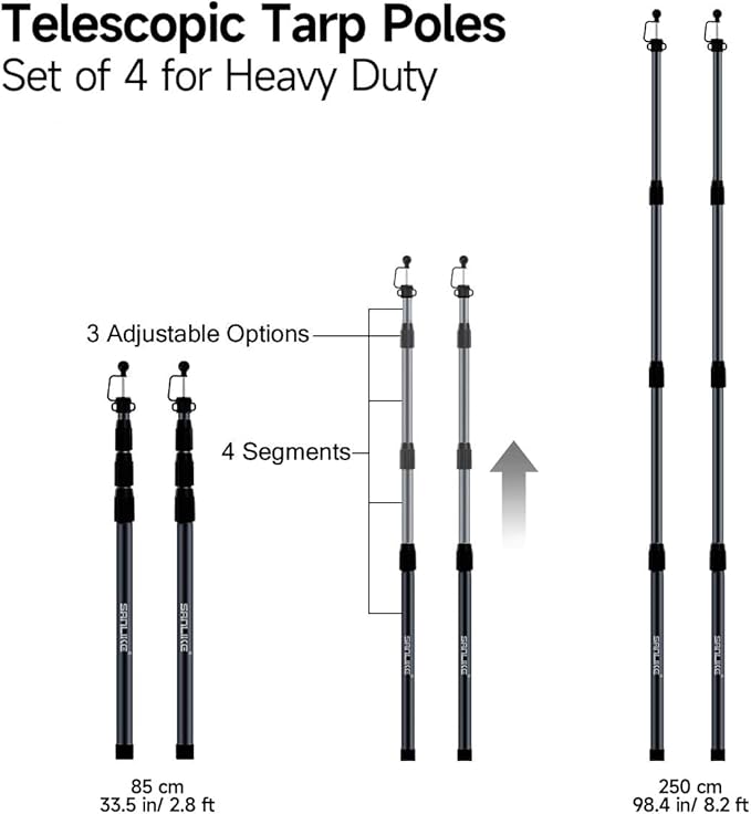 SANLIKE Tent Poles for Tarp, 98 in Tarp Poles Set of 2, Tent Poles Replacement, Telescoping Pole, Canopy Poles, Camping Poles for Rooftop Tents, Trekking Pole Tent for Rain Fly, Camper, Awning – Black