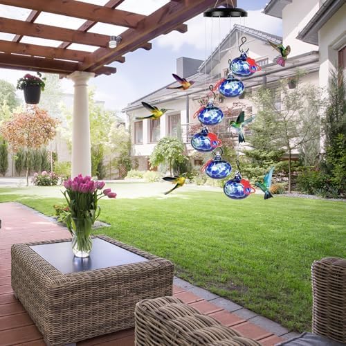 Charming Wind Chimes Hummingbird feeders for Outdoors Hanging ant and bee Proof,Never Leak,Perfect Hummingbird Gift for People(Deep Blue)