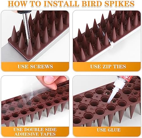 Bird Spikes, 20 Pack Pigeon Deterrent for Small Birds Raccoon Cats Defender for Outside to Keep Squirrel Away, Plastic Fence Spike for Railing and Roof-Brown