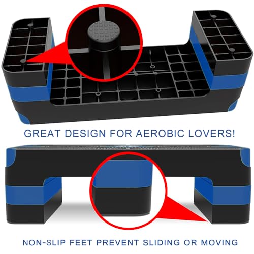 EVERYMILE Aerobic Exercise Step, Adjustable Aerobic Stepper for Exercise, Workout Step Platform, Step Up Box, 26.5" Step Deck with 4” 6” 8” Adjustable Height Risers, Women Home Gym Fitness