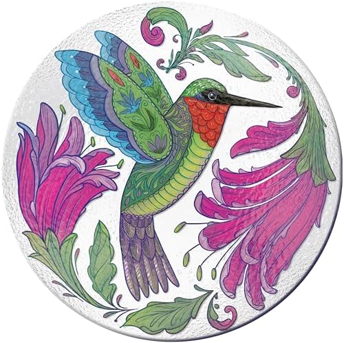 Evergreen Garden 18 inches Glass Bird Bath Bowl, Glass Painted Birdbath or Wild Bird Feeders for Outdoor Bird Bath Stand, Bird Bath Replacement Bowls Only (Hummingbird)