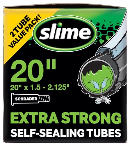 Slime 30075 Bike Inner Tube with Slime Puncture Sealant, Extra Strong, Self Sealing, Prevent and Repair, Schrader Valve, 20"x1.50-2.125", Value 2-Pack