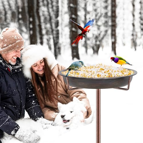 Metal Bird Bath for Outside Garden Birdbath Bowl, 36.2" Height Freestanding Bird Feeders for Outdoors with 4 Prongs Base Stake, Standing Birdfeeders for Yard Lawn Decor (Retro Copper)