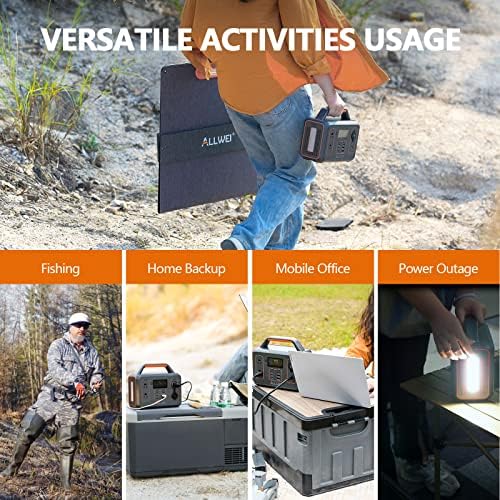 ALLWEI 300W Solar Generator with 100W Solar Panel Included, 280Wh Portable Power Station with AC Outlet USB Port, Solar Powered Battery Generator for Outdoor Camping, Home Backup, Power Outage