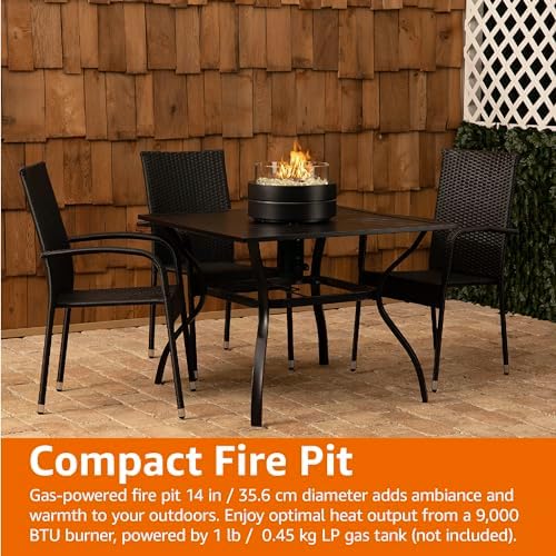 Amazon Basics 14 in 9,000 BTU Round Tabletop Propane Gas Fire Pit, Brown