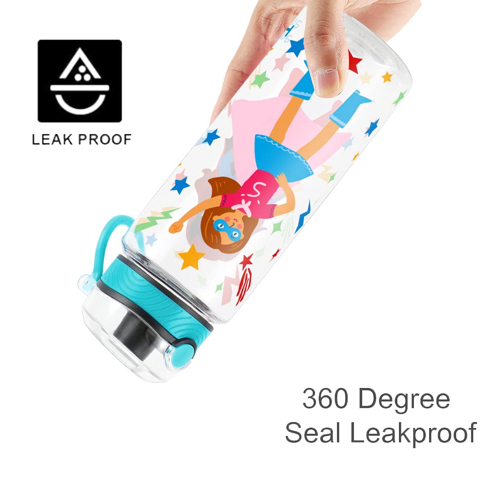 Cute Water Bottle for School Kids Girls, BPA FREE Tritan & Leak Proof & Easy Clean & Carry Handle, 23oz/ 680ml (S-girls)
