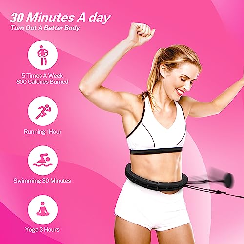 Brebon Weighted Hoola Infinity Exercise Fit Hoops Plus Size for Weight Loss, 2 in 1 Weight Loss 24 Detachable Knots Fitness Abdomen Equipment Hoops Adjustable Auto-Spinning Ball for Adult (Black)