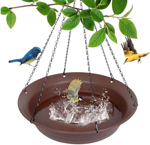 Hanging Bird Bath, Hanging Bird Water Feeder for Outdoors, Feeder Bowl, 1 Pack Birdbath Tray Accessories for Outside, Plastic Birdbaths Tray for Garden Patio Decoration (20", Chocolate)