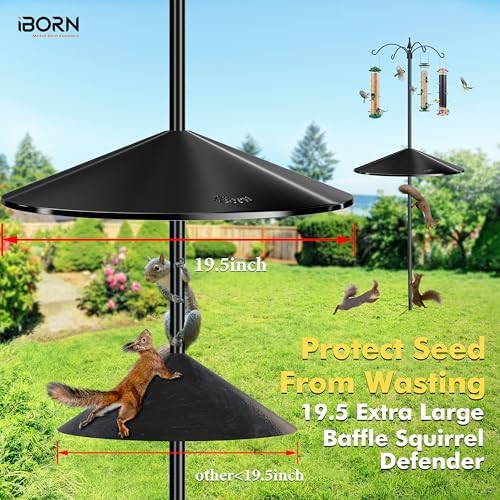 iBorn Squirrel Baffle for Bird Feeder Pole, 19.5” Oversized Squirrel Guard Baffle,All Metal Bird Feeder for Outdoors Protector, Pack of 2, Black