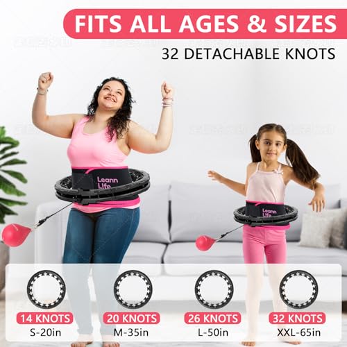 Leann L!fe U1-32 Knots 18”- 65”, Magnetic Lock Smart Weighted Hula Hoop for Kids & Adults Weight Loss, Infinity Hoop Plus Size, Fitness Exercise, Abdominal Toner, Black-Black Ball