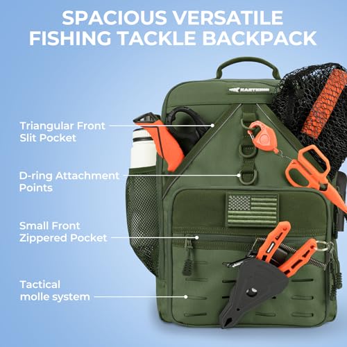 KastKing Karryall Medium Fishing Tackle Backpack With Rod Holder, 4 Tackle Boxes, Water-resistant Fishing Bag Storage Fishing Gear and Equipment