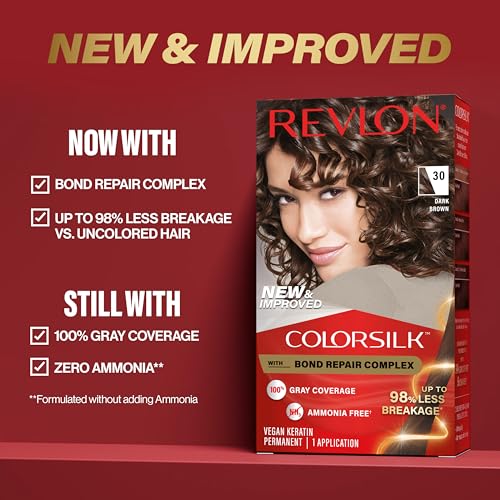 Revlon ColorSilk with Bond Repair Complex, Brown Permanent Hair Color, 100% Gray Coverage, Ammonia Free Hair Dye, Vegan Keratin, 41 Medium Brown (Pack of 3)