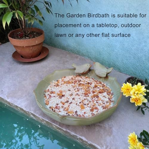 Ceramic Bird Bath for Outside on Ground, 9.45-Inch Birds Bath Bowl Only, Ground Bird Feeders and birdbath for Outdoors, Garden, Tabletop, Deck, Balcony and Lawn