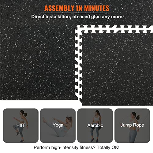 VEVOR 6PCS 0.56 inch Thick Gym Floor Mats, 24" x 24" EVA Foam & Rubber Top Interlocking Workout Floor Mats with 24 sq.ft Coverage, Waterproof Exercise Puzzle Flooring for Gym, Home, Garage, Basement