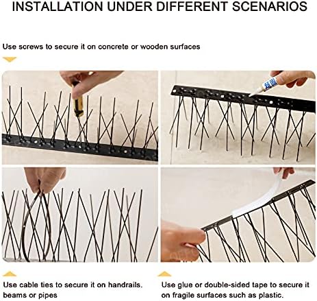 OFFO Black Bird Spikes Pre-Assembled for Pigeons Birds, Cover 24 Feet Durable Bird Spikes with Stainless Steel for Fence Roof Mailbox Window