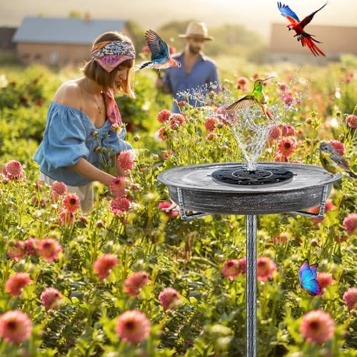 Metal Bird Bath for Outdoors Garden Birdbath Bowl, 36.2" Height Freestanding Bird Feeders for Outside with 4 Prongs Base Stake, Standing Birdfeeders for Yard Lawn Decor (Retro Silver)