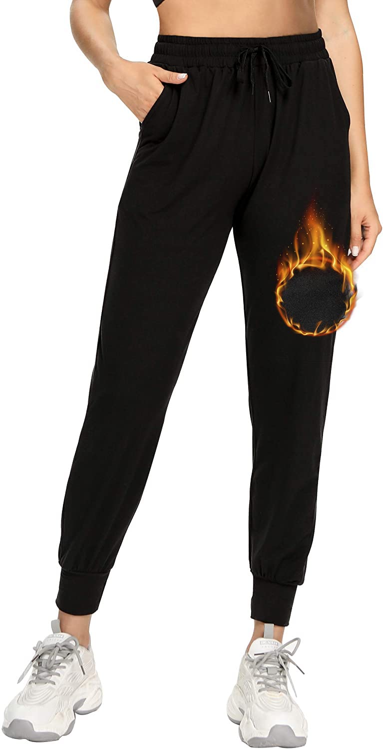 Aoliks Women's Fleece Lined Sweatpants Thermal Joggers with Pockets Winter Lounge Yoga Workout Running Pants (Black, XX-Large)