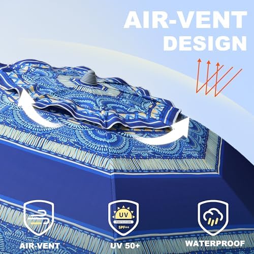 AMMSUN 7ft Heavy Duty High Wind Beach Umbrella with Sand Anchor & Tilt Sun Shelter, UPF50+ Protection Outdoor Sunshade Umbrellas and Parasols Carry Bag for Patio Garden Beach Pool Backyard