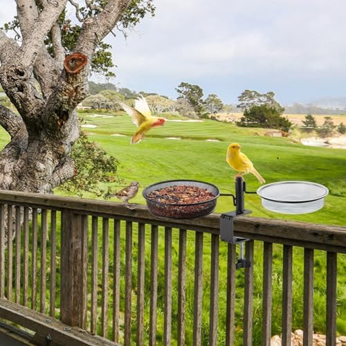 Deck Bird Feeders Platform Bird Feeder Deck Mount Bird Bath Spa for Dual Use Deck Flower Stand Flower Pot Great for Attracting Birds Detachable and Adjustable Heavy Duty Sturdy Steel,Bronze