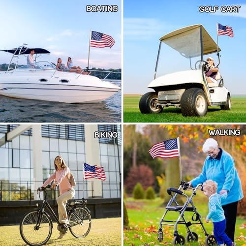 American Boat Flag Pole Kits Marine 12"x18", Stainless Steel Boat Flag Pole with 1x Storage Bag, Adjustable Flagpole Holder with 50 Embroidered Stars American Flag Boat Accessories