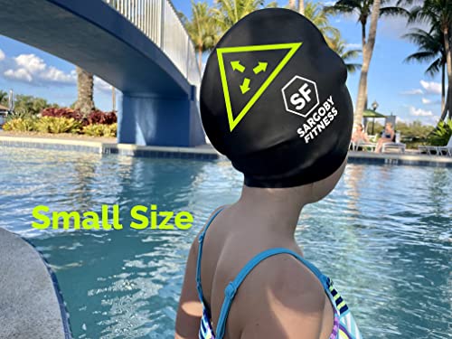 Sargoby Fitness Kids Swim Cap for Braids and Dreadlocks Including Long Hair Locs Extra Large Swim Cap for Kids Children Swim Cap for Braids Child's Dreads Swim Cap Kids Shower Cap (Small, Black)